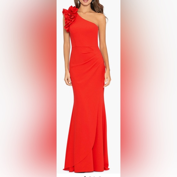 Escape Evenings - Ruffle One-Shouder Scuba. Crepe Gown - Picture 5 of 6